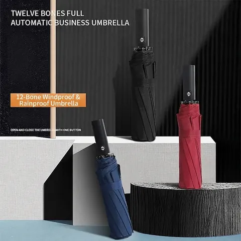Fully Automatic Folding Umbrella Reinforced 12 Ribs Large Size Sun Rain Umbrella Windproof UV Protection Pongee Fabric Sunshade Travel Umbrella