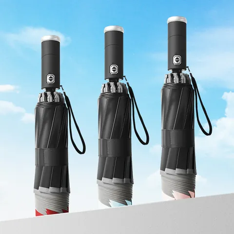 Volautomatische Omgekeerd Opvouwbare Paraplu Met LED Licht Handvat En Reflecterende Strip Winddichte Zon Regen Paraplu Voor Heren Dames