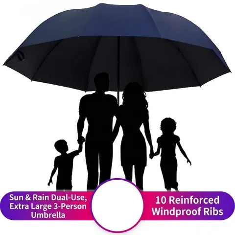 Large Foldable Rain Umbrella For Men Women Manual 3-Fold Oversized Sun Protection Windproof Reinforced Steel Frame Travel Umbrella
