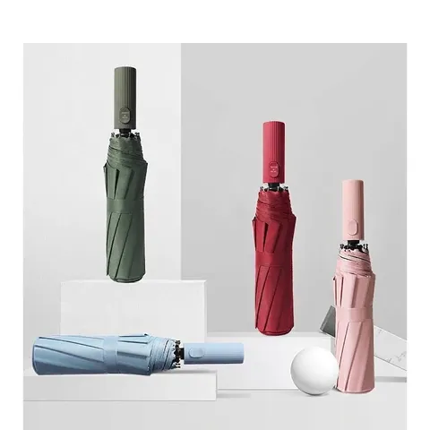 Large Automatic Folding Umbrella Windproof Reinforced Ribs Sun Rain Protection Black Coating Pongee Fabric Business Style
