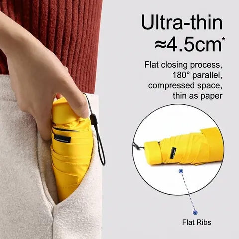 Portable Mini 6-Fold Umbrella UV Protection Sun & Rain Lightweight Pocket Umbrella With Flat Design And Storage Case For Travel