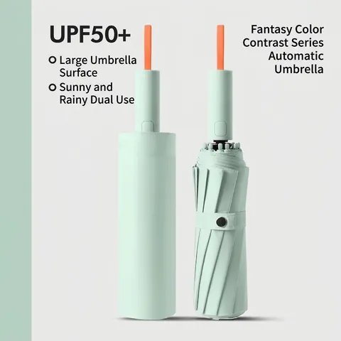 72 Ribs Automatic Folding Umbrella For Men Women UV Protection Sunshade Rain Reinforced Pongee Vinyl Coating Windproof Large Umbrella