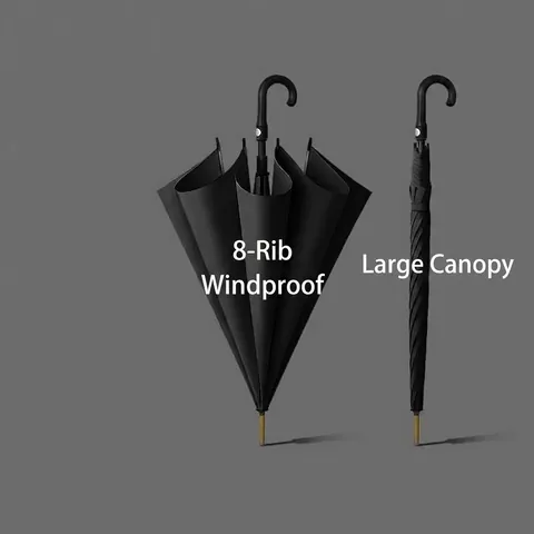 Automatic Long Handle Umbrella Pongee Cloth Windproof Reinforced Large Canopy For Men Women Rain Sun Business Classic Solid Color Waterproof Outdoor Travel