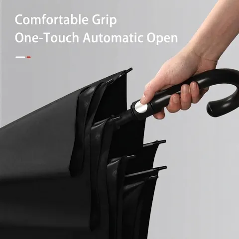 Automatic Long Handle Umbrella Pongee Cloth Windproof Reinforced Large Canopy For Men Women Rain Sun Business Classic Solid Color Waterproof Outdoor Travel