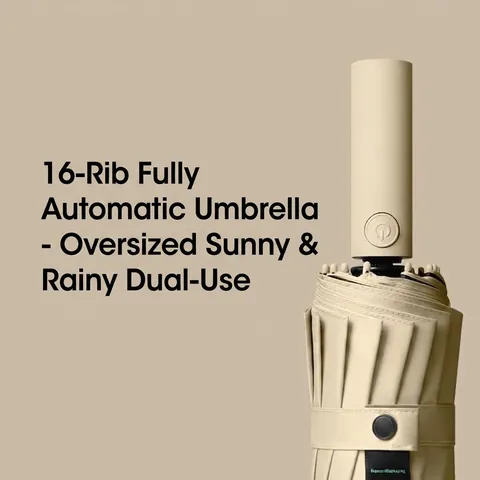 Automatic Folding Umbrella Strong Reinforced Ribs Windproof Large Sun Rain Travel Umbrella UV Protection Black Coating