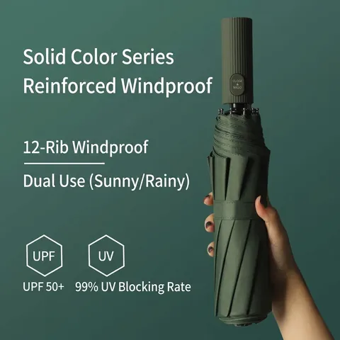 Automatic Folding Umbrella Large Sun Shade UV Protection Windproof Reinforce Rib Pongee Fabric Umbrella For Sun And Rain