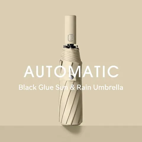Fully Automatic Folding Umbrella 10/12 Ribs Windproof UV Protection Black Coating Sunshade Rain Parasol For Adults