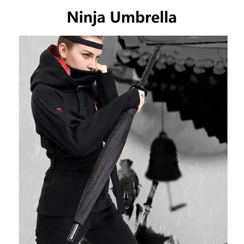 Creative Samurai Katana Sword Handle Straight Umbrella Windproof Reinforced Ribs Large Automatic Open Umbrella For Men Rain Sun Protection Umbrella