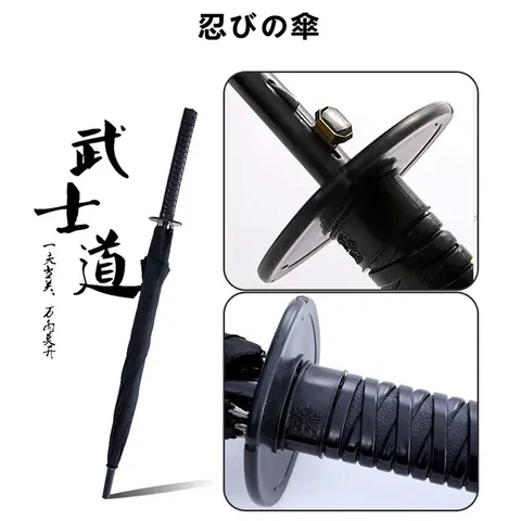 Creative Samurai Katana Sword Handle Straight Umbrella Windproof Reinforced Ribs Large Automatic Open Umbrella For Men Rain Sun Protection Umbrella