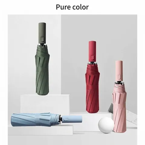 Large Fully Automatic Folding Umbrella Windproof Black Coating UV Protection Sun Rain Parasol 10 12 Ribs Compact Business Travel Umbrella