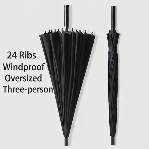 Large Capacity 24-Rib Windproof Long Handle Straight Umbrella Business Oversized Parasol For Men Women Outdoor Travel Rain Gear