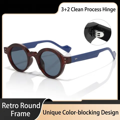 Gafas de Sol Redondas Pequeñas Retro para Hombre Mujer Alta Sensación Diseñador Protección UV400 Marco de Policarbonato Vintage Moda Gafas de Sol