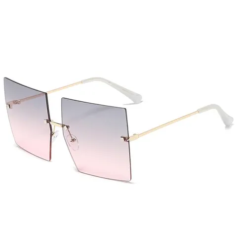 Lunettes de Soleil Femmes Oversized sans Monture Mode Carrées Verres Océan Monture en Métal UV400 Dégradé pour Voyage Fête