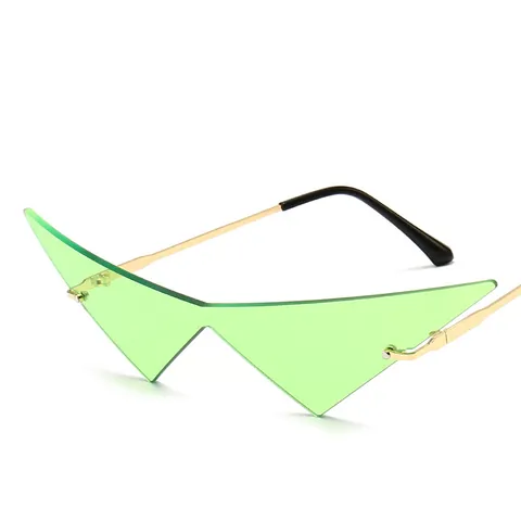 Einzigartige Dreieckige Einstückige Damen Sonnenbrille Metallrahmen Cat Eye Party Goldener Rahmen Farbige Gläser UV385 Mode Brillen