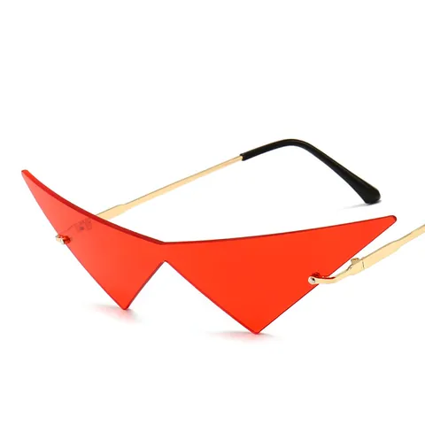 Einzigartige Dreieckige Einstückige Damen Sonnenbrille Metallrahmen Cat Eye Party Goldener Rahmen Farbige Gläser UV385 Mode Brillen