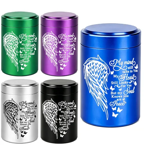 Waterproof Aluminum Alloy Memorial Urn For Pet Human Ashes Mini Keepsake Jar With Angel Wings Heart Engraving Cremation Urn