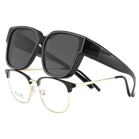 Occhiali da Sole Polarizzati Sovrapponibili Montatura Quadrata TR90 per Uomo Donna UV400 Guida Pesca Antivento per Miopia