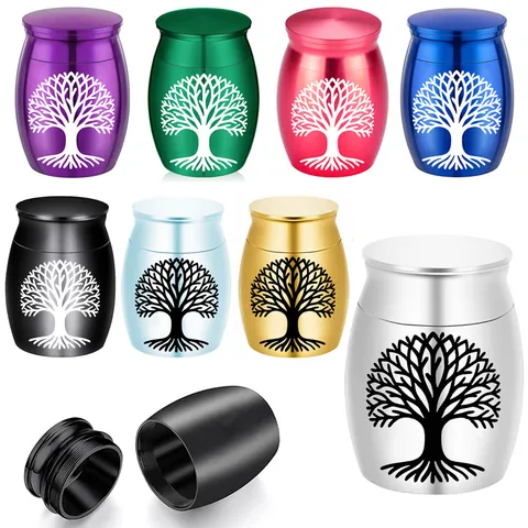 Small Aluminum Alloy Pet Memorial Urn For Dog Cat Ash Tree Of Life Pattern Moisture-Proof Cremation Jar Memorial Gift
