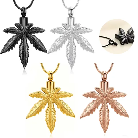 Maple Leaf Stainless Steel Cremation Urn Pendant Necklace For Ashes Memorial Jewelry Pet Human Hair Holder Leaf Necklace