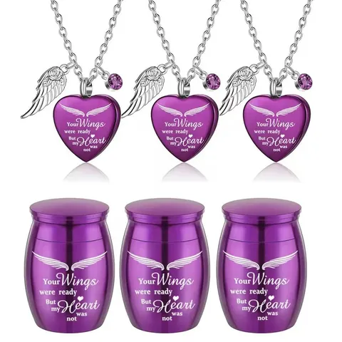 Stainless Steel Heart Memorial Urn Necklace Keepsake Jar Ashes Hair Holder Wings Rhinestone Cremation Jewelry For Pet Human