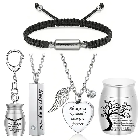 Collar de Urna de Cremación de Acero Inoxidable Colgante de Corazón Con Alas Árbol de la Vida Recuerdo Conmemorativo para Cenizas de Humanos y Mascotas Joyería