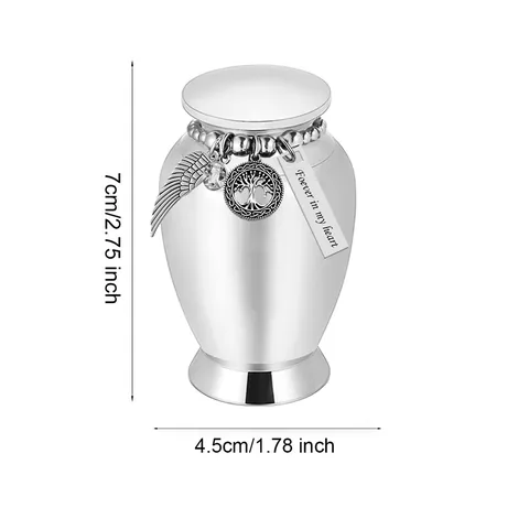 Aluminum Alloy Pet Memorial Cremation Urn Forever In My Heart Charm Angel Wing Tree Of Life Small Keepsake Jar For Human Ashes