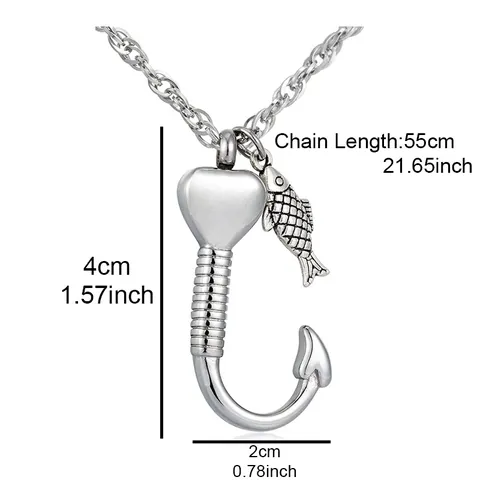 Edelstahl Herz Angelhaken Einäscherung Urne Anhänger Halskette Für Asche Gedenken Haustier Menschliches Andenken Beerdigung Schmuck Geschenk