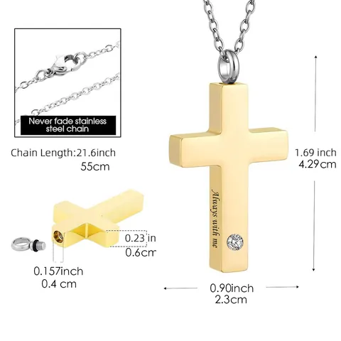 Collar de Urna de Cruz de Acero Inoxidable para Cenizas Colgante Conmemorativo Grabado Forever With Me Joyas de Cremación Strass para Hombres Mujeres