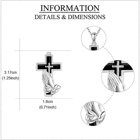 Stainless Steel Cross Memorial Urn Necklace For Human Pet Ashes Praying Hands Openable Pendant Memorial Jewelry For Women Men