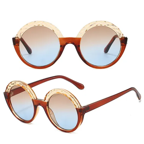 Lunettes de Soleil Rondes Surdimensionnées pour Femmes Protection UV400 Monture PC Trendy Rétro Mode de Plein Air pour Dames Voyage BJ4004
