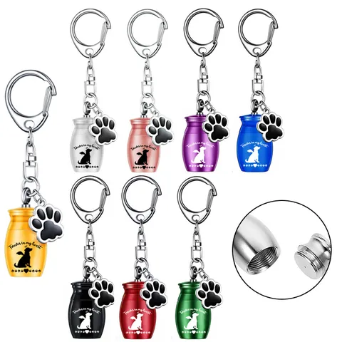 Haustier Gedenkurne Schlüsselanhänger Legierung Pfote Forever In My Heart Hund Silhouette Einäscherungsschmuck Andenken