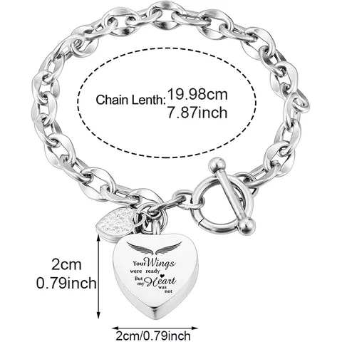 Roestvrijstalen Hart Herdenkingsurne Armband Voor Menselijke Huisdier As Keepsake Crematie Sieraden Gegraveerde Vleugels Strass Hart Charm Armband Voor Dames