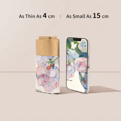 Mini Paraguas de Bolsillo Plegable Pintura al Óleo Artística Impresión Floral Protección UV Paraguas de Sol y Lluvia Mujer Compacto