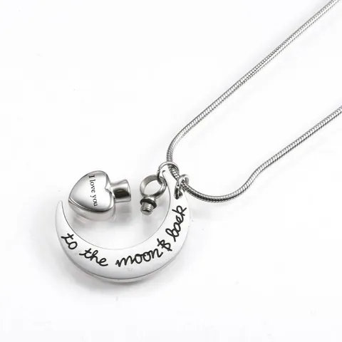 Collar de Urna de Cremación de Acero Inoxidable Corazón Luna Joyería Conmemorativa Colgante para Mujeres Hombres