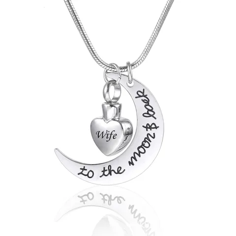 Stainless Steel Heart Moon Cremation Urn Necklace For Ashes Memorial Keepsake Pendant Necklace For Women Men Jewelry