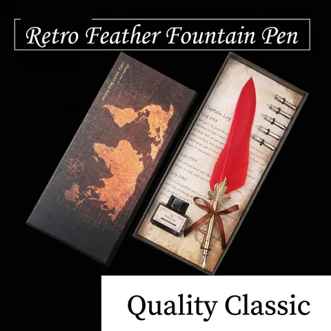 European Retro Feather Pen Vintage Quill Dip Pen With 5 Nibs Black Ink World Map Gift Box For Business Writing Gift