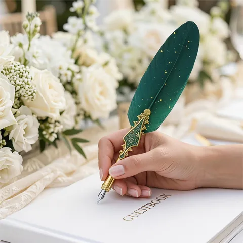 Vintage European Feather Dip Pen Set Artistic Natural Quill Pen With Stainless Steel Nib Alloy Embossed Handle Writing Gift