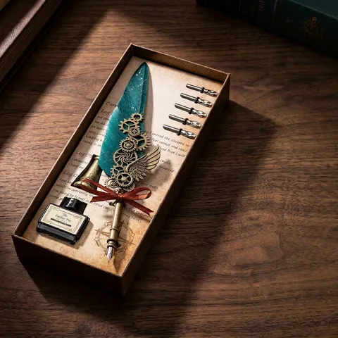 Retro Steampunk Mechanischer Feder Schreibset Antik Europäischer Stil Kalligraphie Stift Mit Federn Tintenflasche Geschenkbox Für Geburtstag