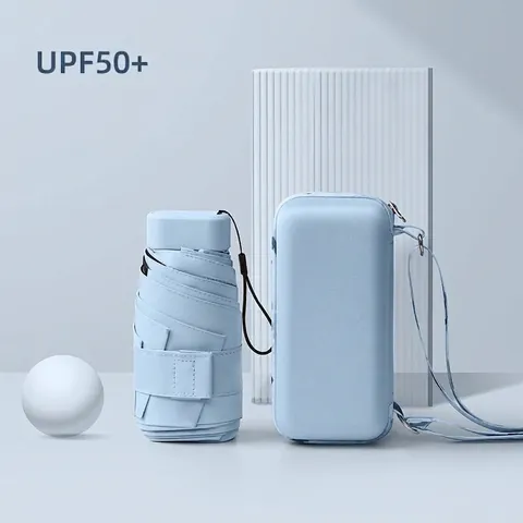 Mini Pocket Umbrella UPF 50 Plus UV Protection Flat Ultralight 6 Ribs Foldable Sun Rain Umbrella with Case Women Parasol