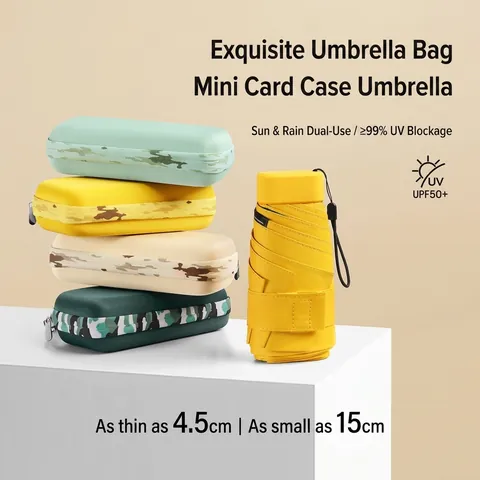 Mini Pocket Umbrella UPF 50 Plus UV Protection Flat Ultralight 6 Ribs Foldable Sun Rain Umbrella with Case Women Parasol