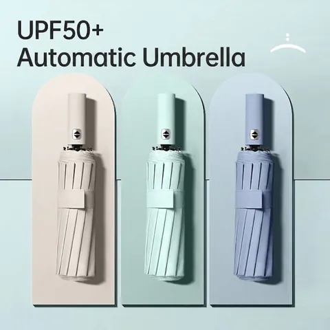 Fully Automatic Folding Umbrella UPF50+ Sun Protection Windproof Reinforced Ribs Sun Rain Parasol Large Travel Umbrella