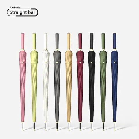 Long Handle Windproof Umbrella 24 Ribs Large Automatic Manual Straight Business Umbrella Pongee Fabric Fiber Ribs For Adults Men Women