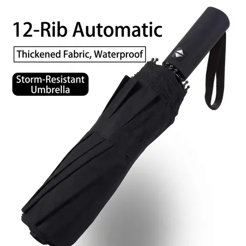 Automatic Folding Umbrella With UV Protection Vinyl Coating Reinforced Ribs Windproof Large Sun Rain Umbrella For Men Women