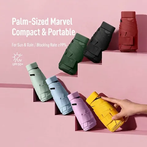 Portable Mini Six Folding Umbrella UPF50 Plus UV Protection Sun Parasol With Hard Zipper Case Lightweight Flat Travel Umbrella For Women
