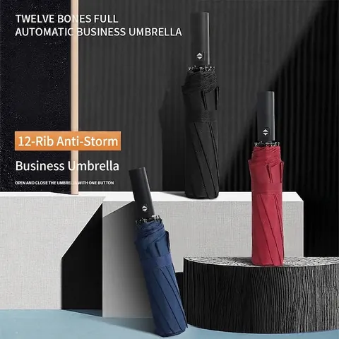 Automatic Folding Umbrella With UV Protection Vinyl Coating Reinforced Ribs Windproof Large Sun Rain Umbrella For Men Women