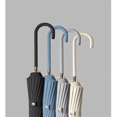 Windproof 16 Ribs Automatic Umbrella Long Handle Straight Umbrellas For Women Men Waterproof Pongee Fabric J-handle Sun Rain Umbrella