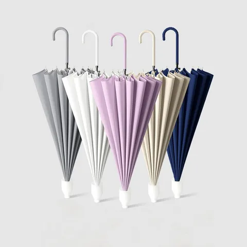Minimalist Long Handle Straight Umbrella Reinforced 16 Ribs Large Canopy Semi-Automatic Drip-Free Waterproof Sleeve Umbrella