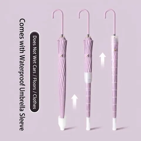 Minimalist Long Handle Straight Umbrella Reinforced 16 Ribs Large Canopy Semi-Automatic Drip-Free Waterproof Sleeve Umbrella