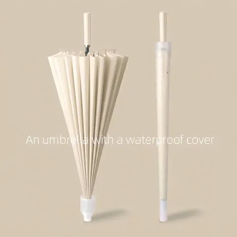 24 Ribs Straight Long Handle Umbrella With Waterproof Sleeve Large Windproof Pongee Rain Umbrella For Men Women Business