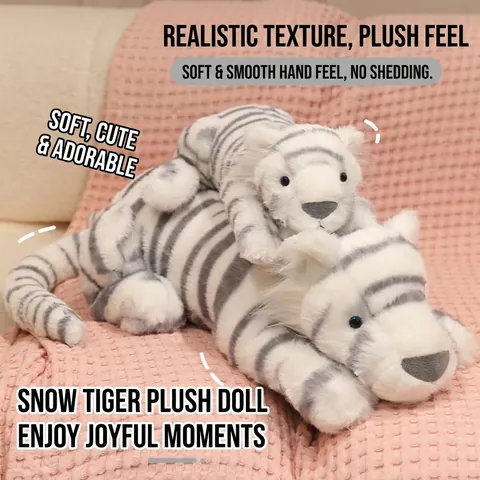 Realistisches Schneetiger Plüschtier Weicher Kunstpelz Gestreiftes Stofftier Liegende Tigerpuppe Kissen Für Kinder Heimdekoration Geschenk